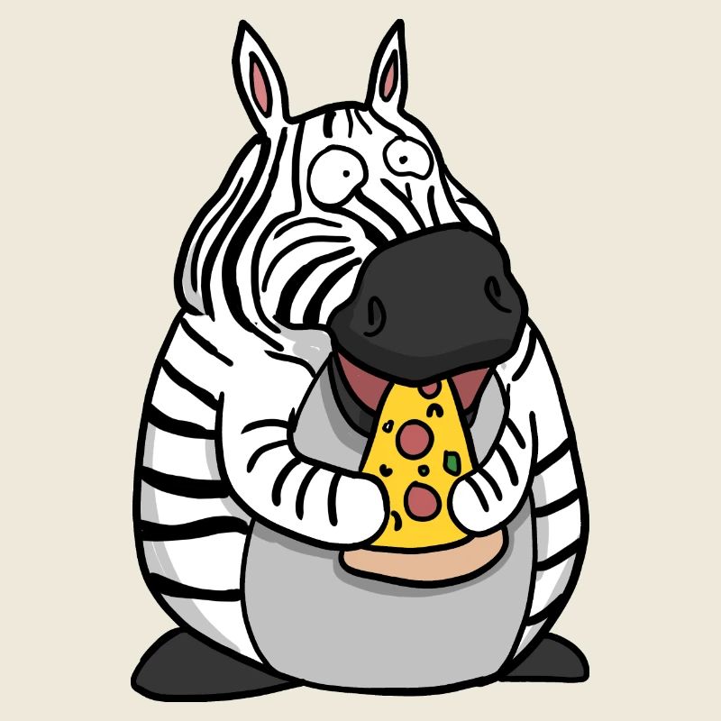 Fat Zebra Eating Pizza Funny Comic Style