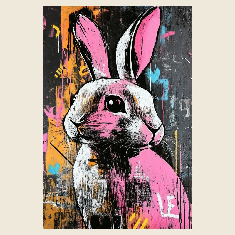 Graffiti Hase im Neonrausch