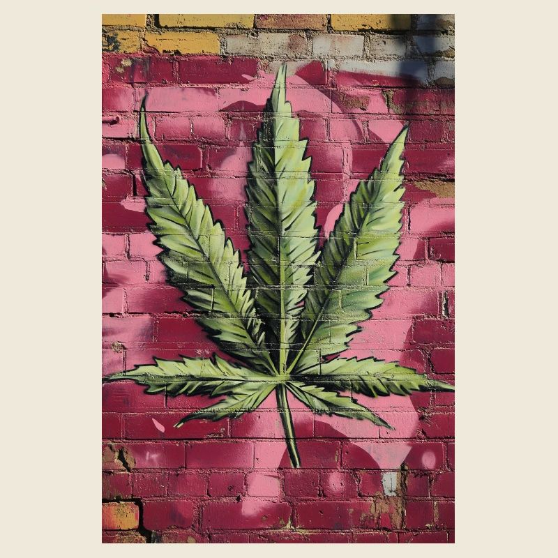 Graffiti grass leaf on pink wall