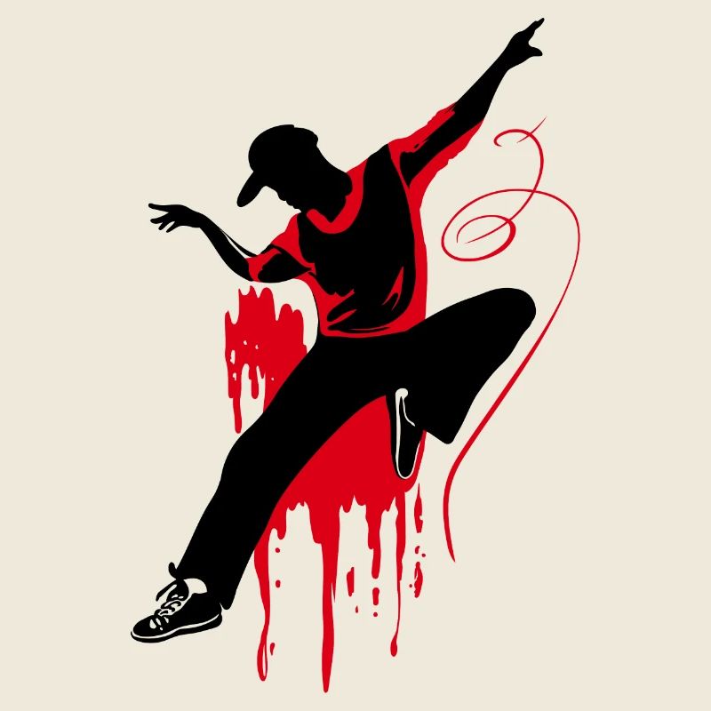 Breakdancer Dancer Silhouette in Red Black