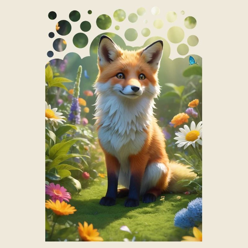 Naughty cute fox on a meadow with flowers