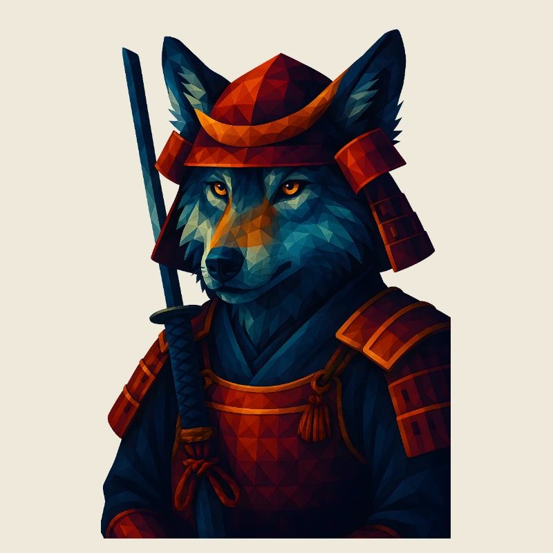 Animal de style WPAP - Armure ancienne de loup samouraï