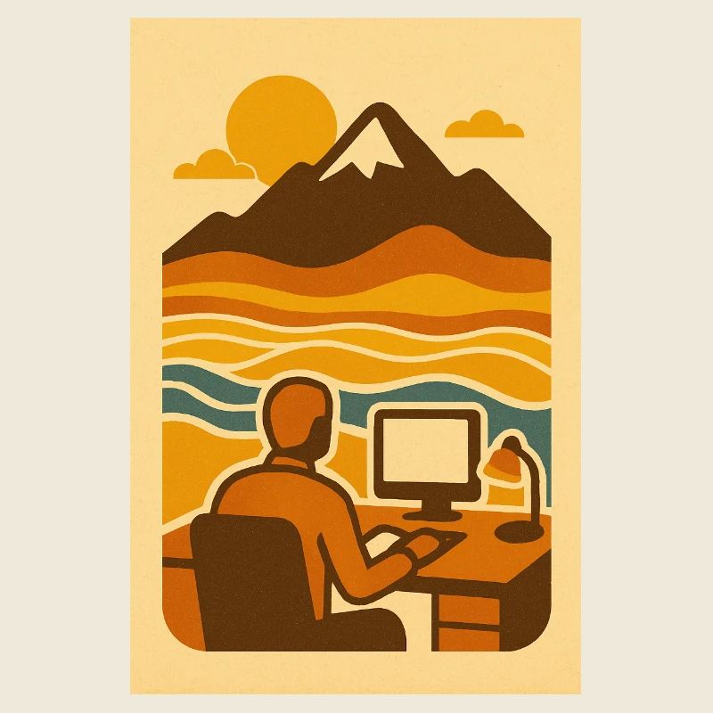 Work & Waves – Retro Mountain Office Art