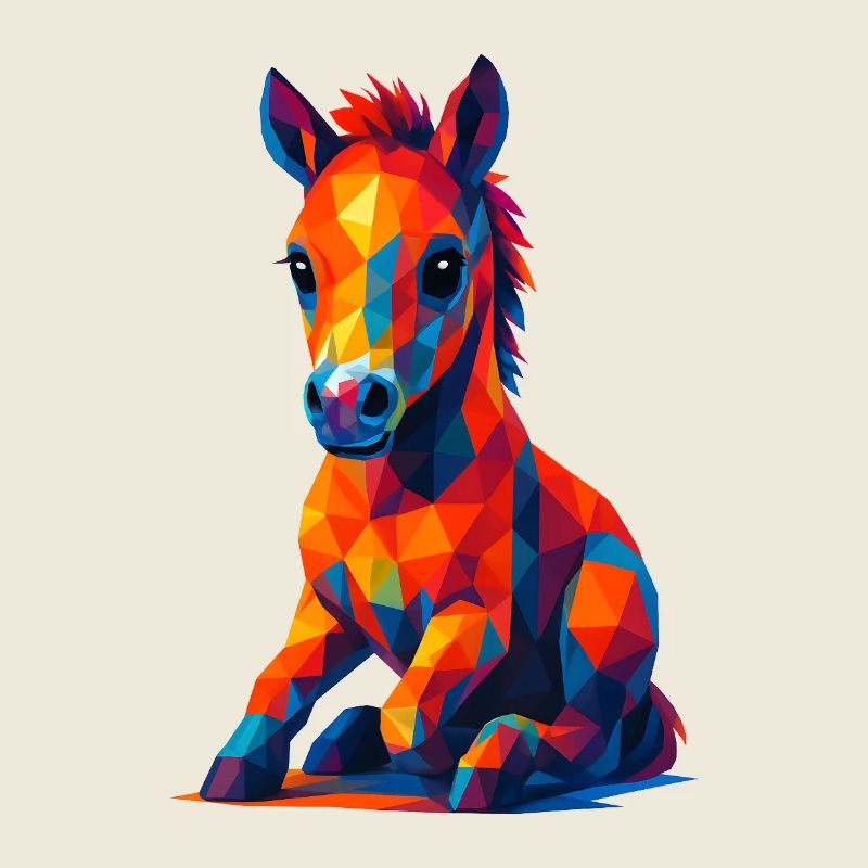 WPAP Polygon Kawaii Style Animaux Bébé Cheval Poulain
