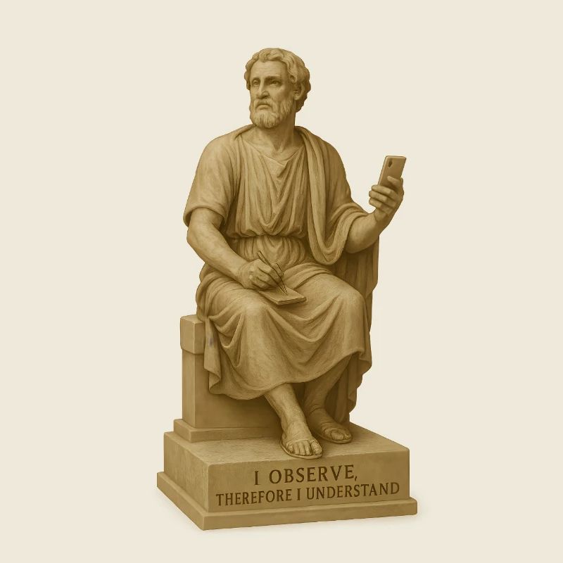 Antiker Philosophenstatue mit Smartphone