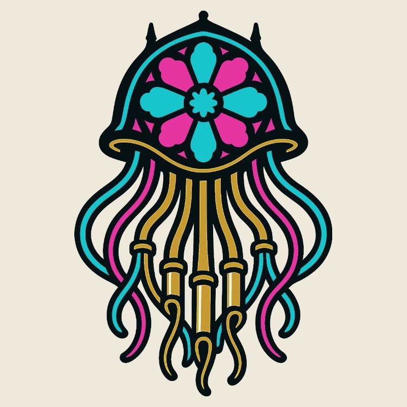 Neon-Qualle im Mandala-Stil