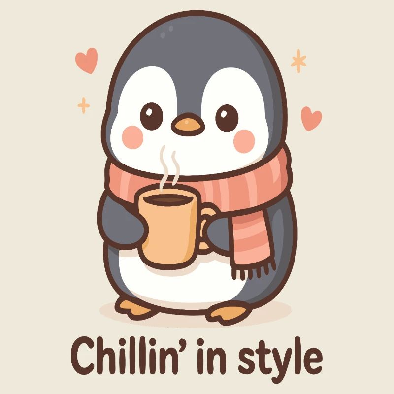 Cute penguin with coffee