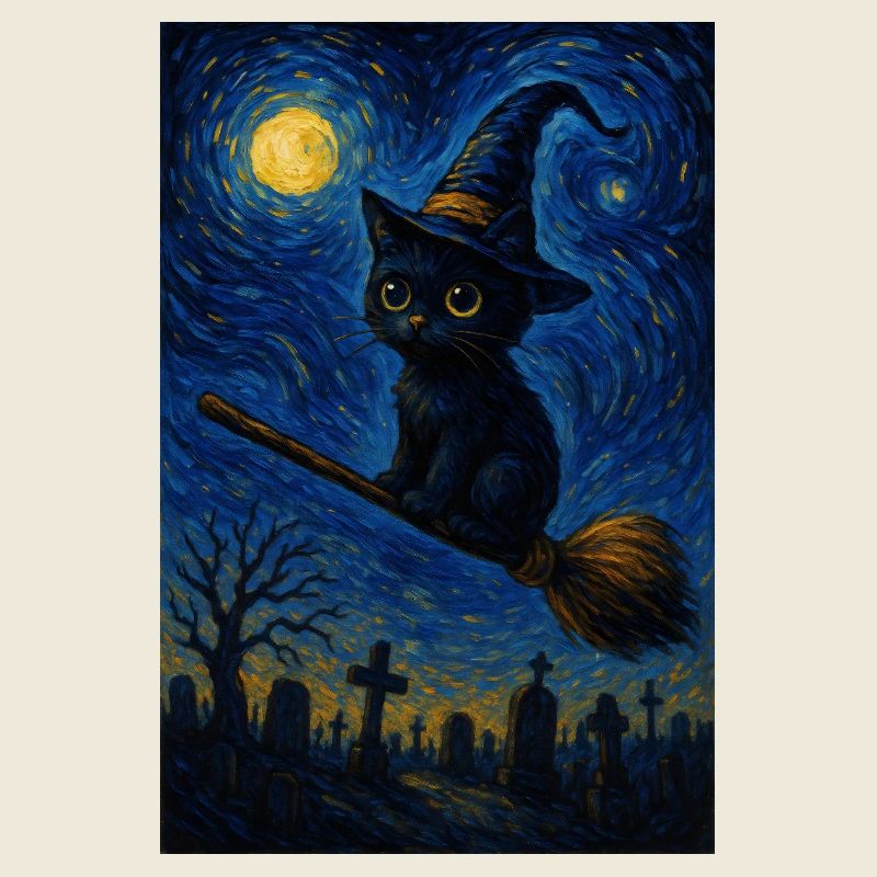 Halloween Cute Cat Starry Night