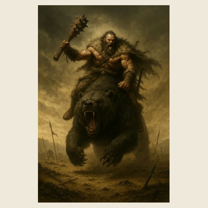 Barbarian Warrior on Brown Bear – Fant Illustration