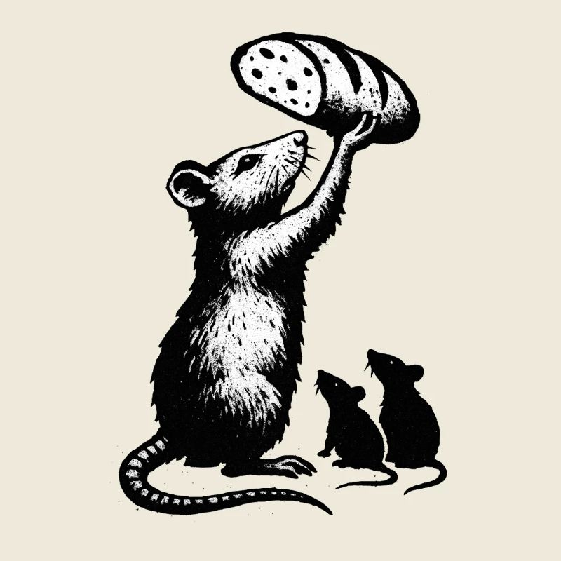 Rat soulevant une miche de pain – illustration graphique