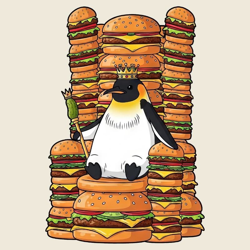 Drôle de pingouin Burger King dans le style dessin animé
