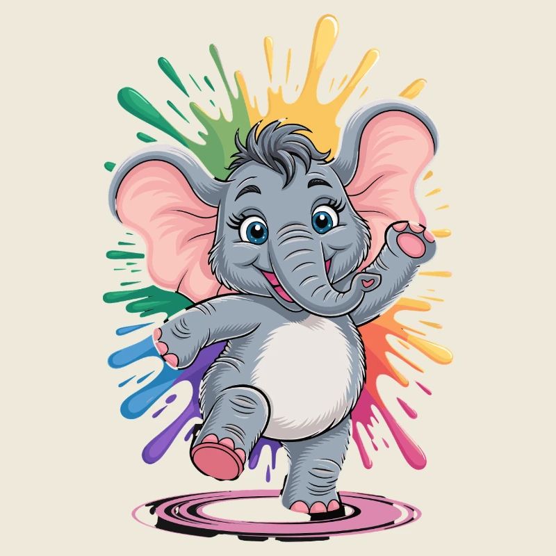Mignon bébé éléphant dansant avec arc-en-ciel
