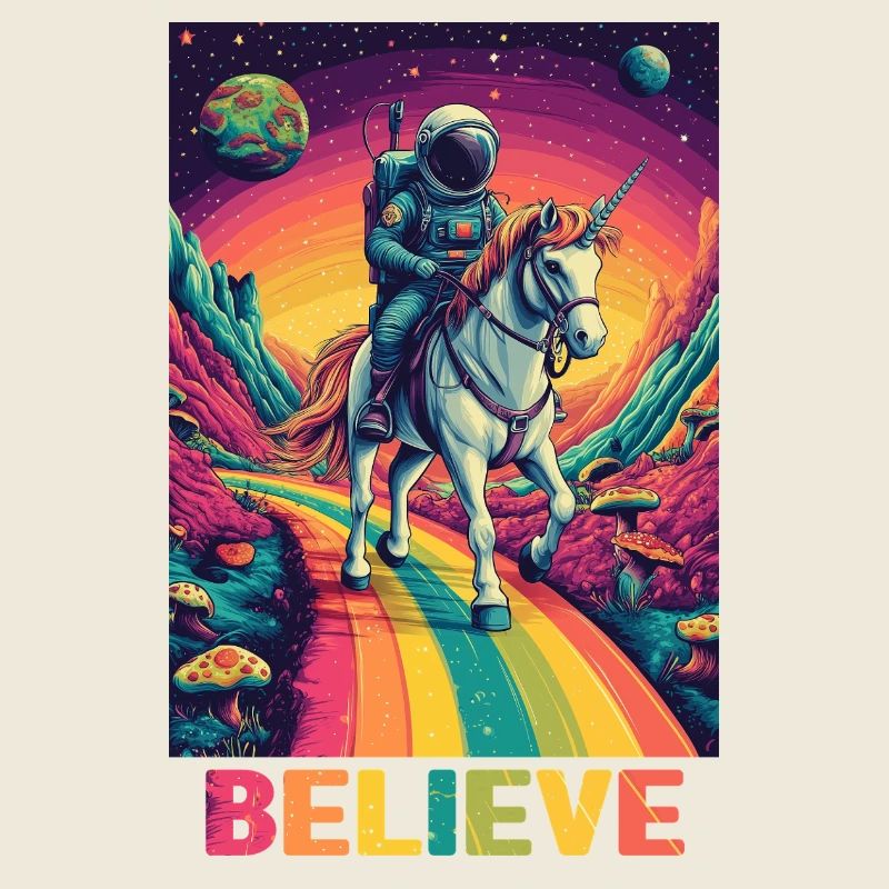 Astronaut auf Regenbogen-Einhorn