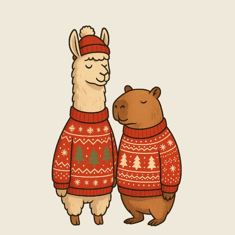 Lama und Cabibara Weihnachtspullover Duo