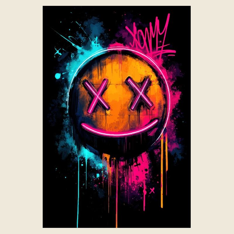 Neon Graffiti Smiley with X Eyes