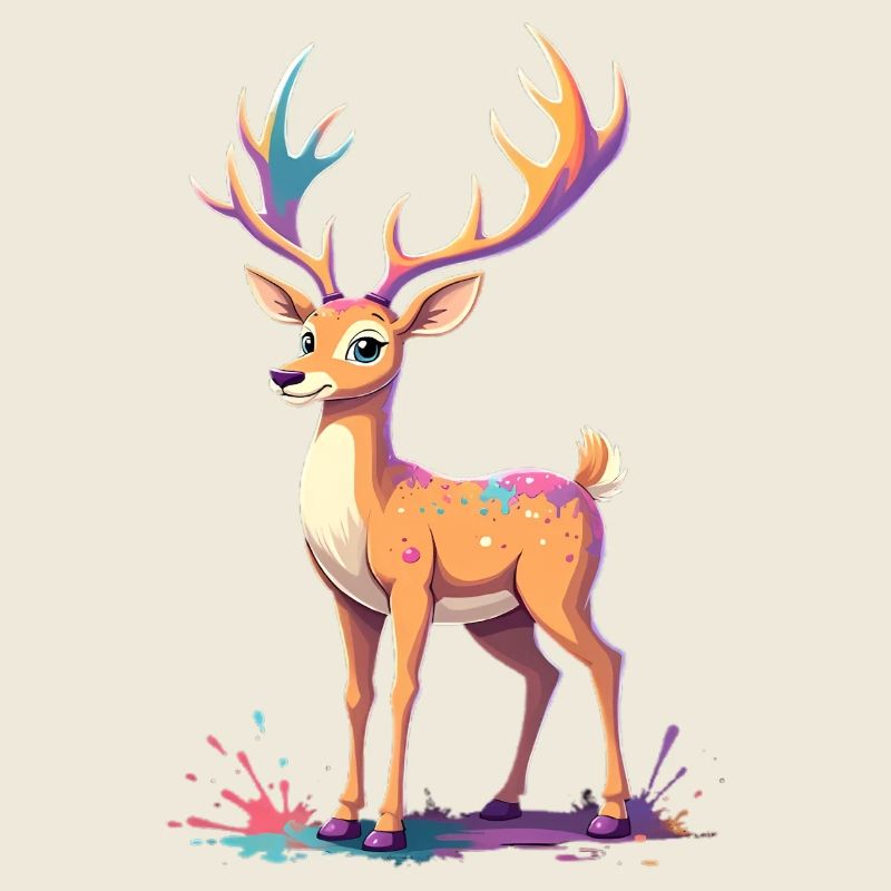 Cerf avec bois arc-en-ciel explosion de couleurs