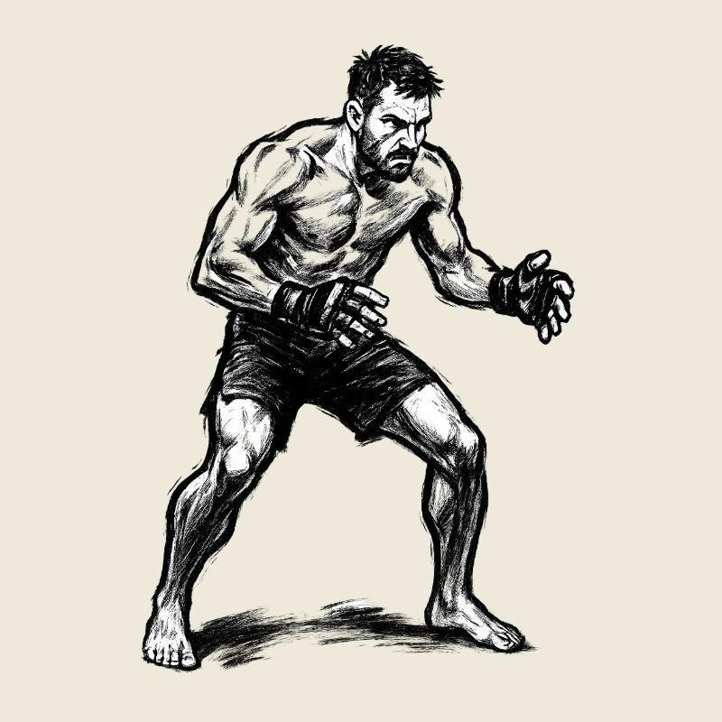 Esquisse d’encre de combattant MMA – Posture de lutte | Brosse