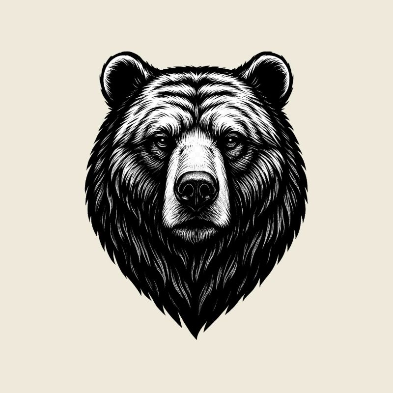 Bear Head Line Drawing Black & White