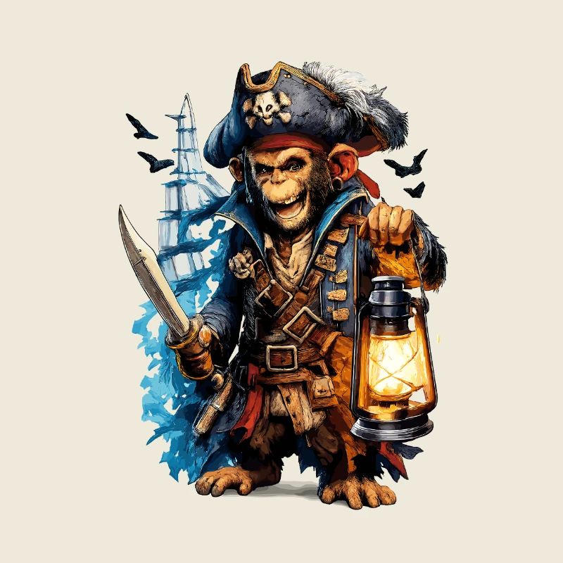 Singe pirate avec lanterne et épée