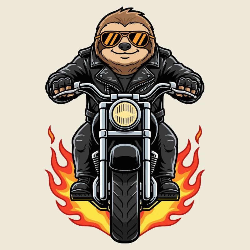Cool Biker Sloth Motorcycle Flames