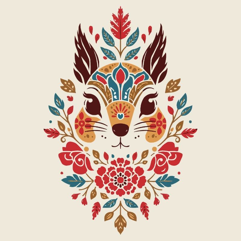 Blumen Eichhörnchen Kopf Folk-Art