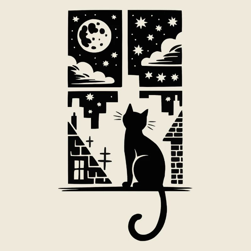 Cat at the window moonlit night