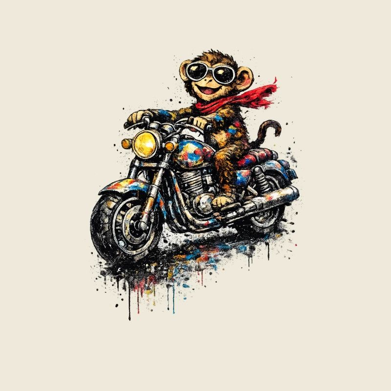 Explosion de couleurs du singe sur une moto