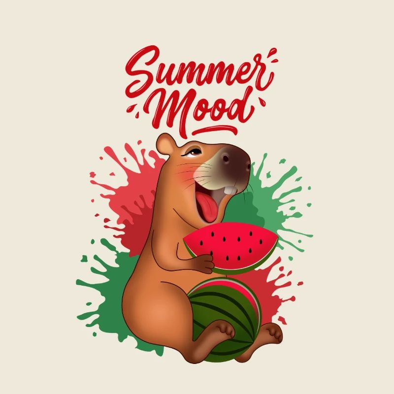 Lächelnde Capybara mit Wassermelone