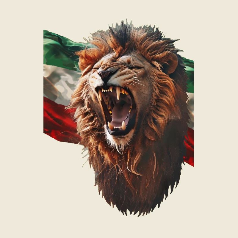 Brüllender Löwe und iranische Flagge