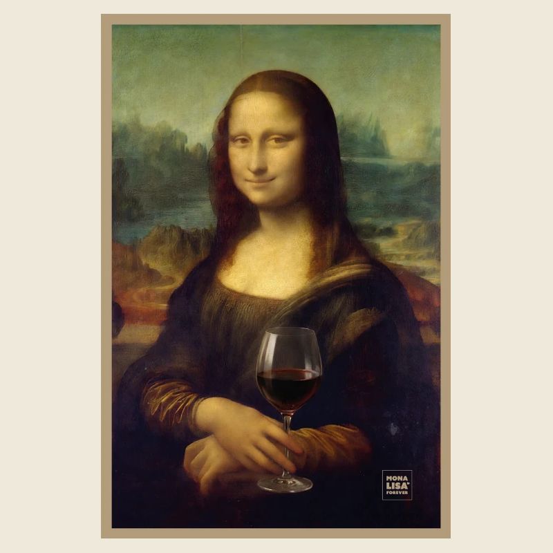 Mona Lisa mit einem Rotweinglas