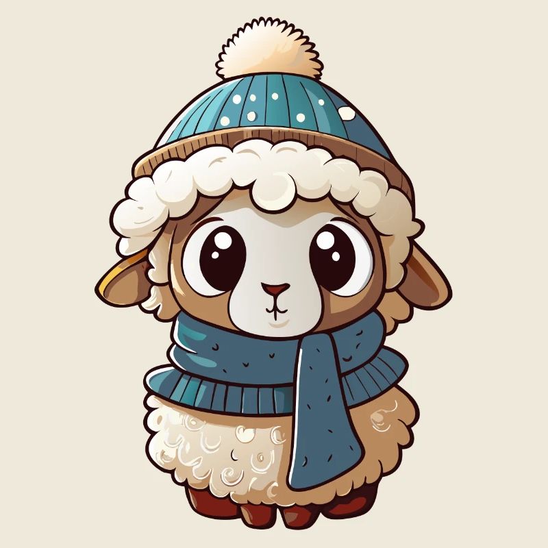Mouton mignon avec écharpe et chapeau à pompon.