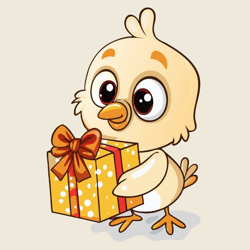 Cute chick unwraps gift