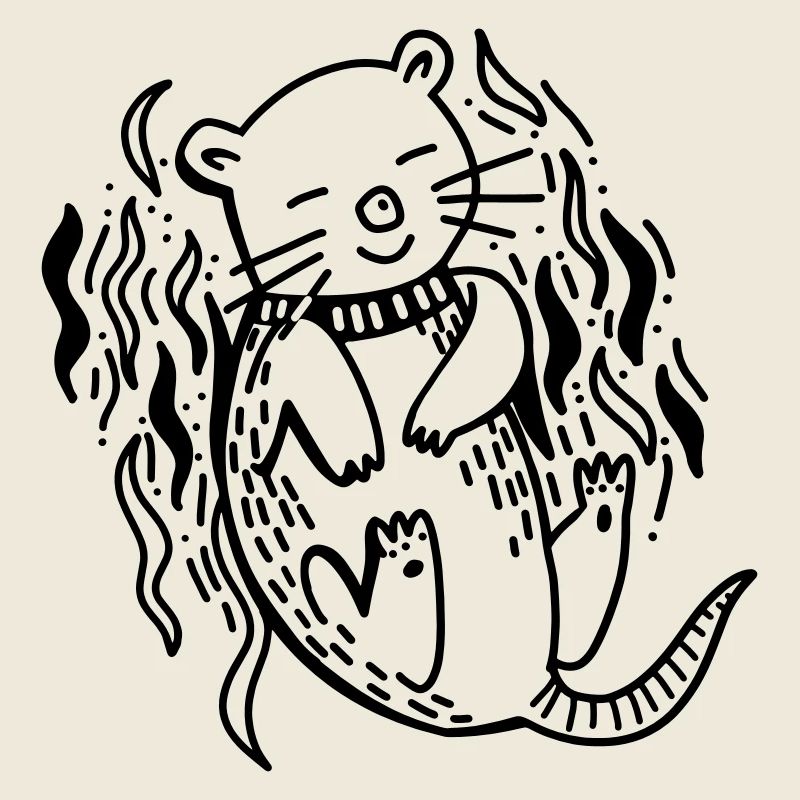 loutre sur le dos avec vagues de l’océan 1 couleur