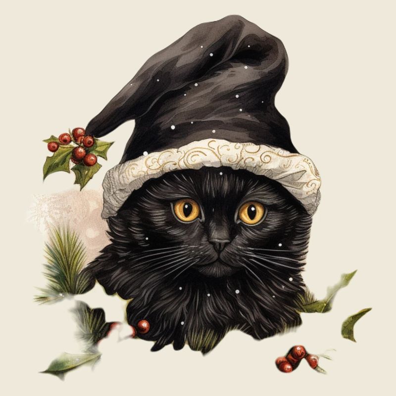 Chat noir avec un bonnet de Noel, t shirt, mug