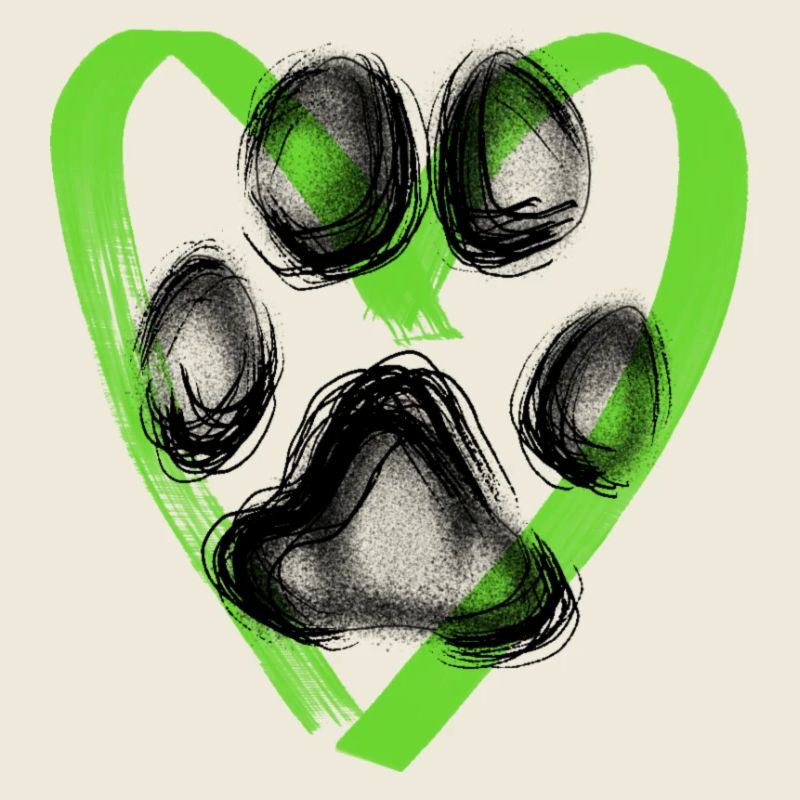 Paw print with heart, green