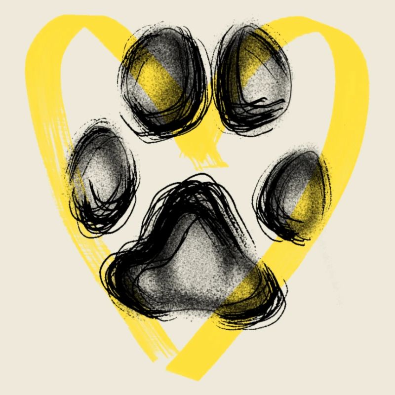 Paw print with heart, yellow