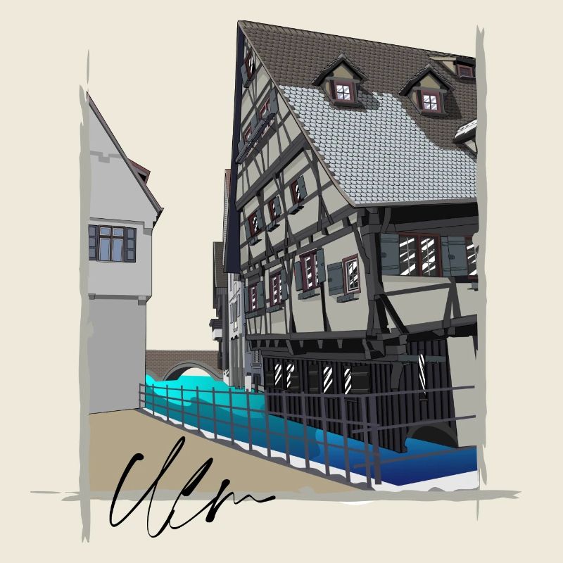 Ulm // Schiefes Haus // Illustration