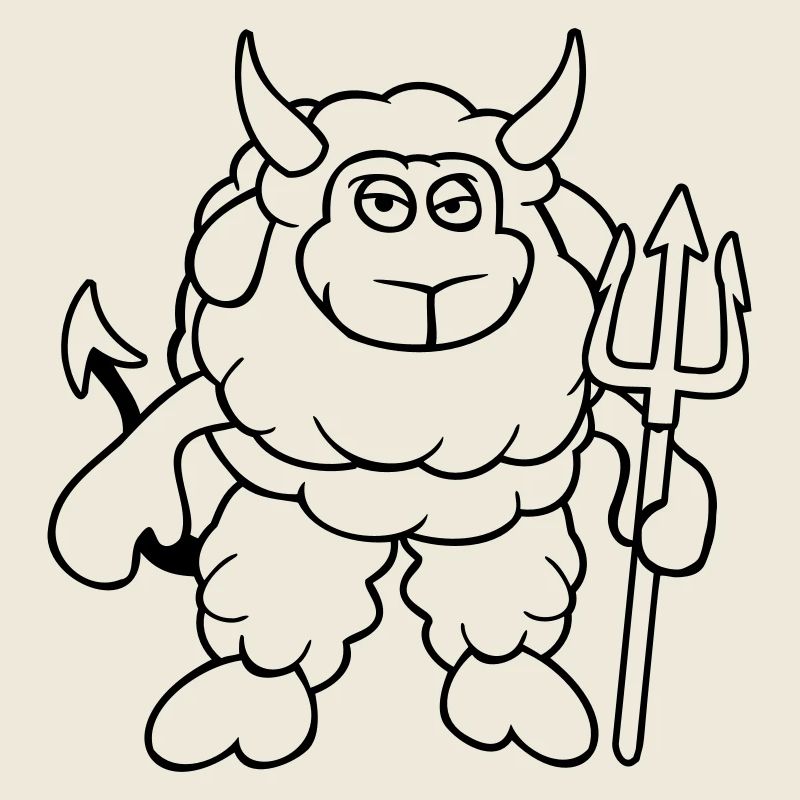 Mouton Diable Satan Enfer Mal Trident Cornes Cool