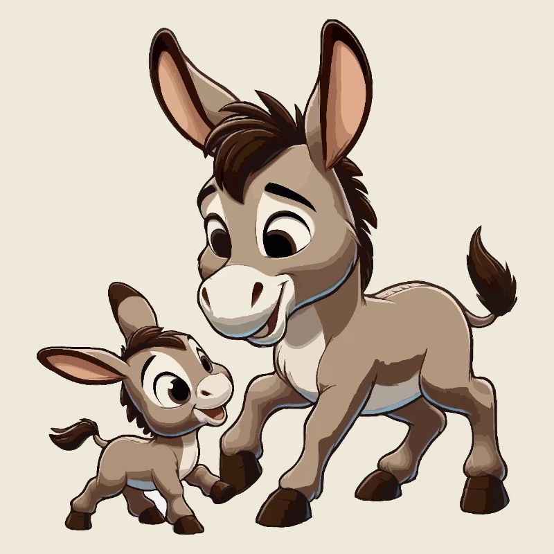 Mère âne avec enfant gris