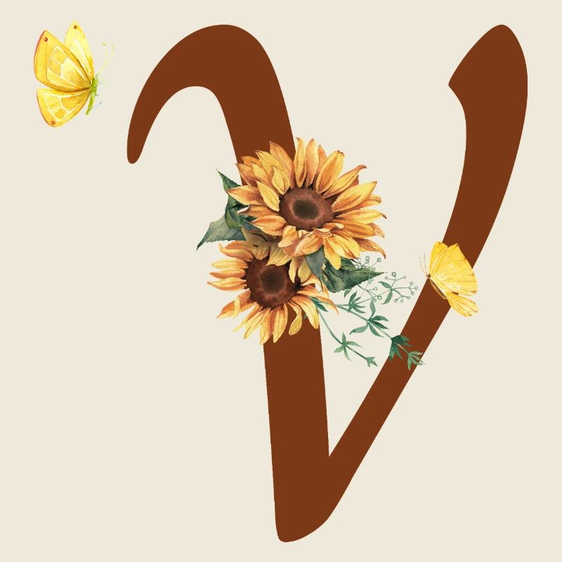Lettre v tournesol papillon