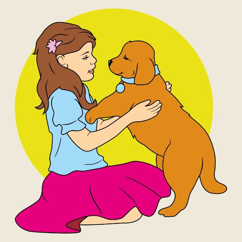 Fille jouant avec un chien