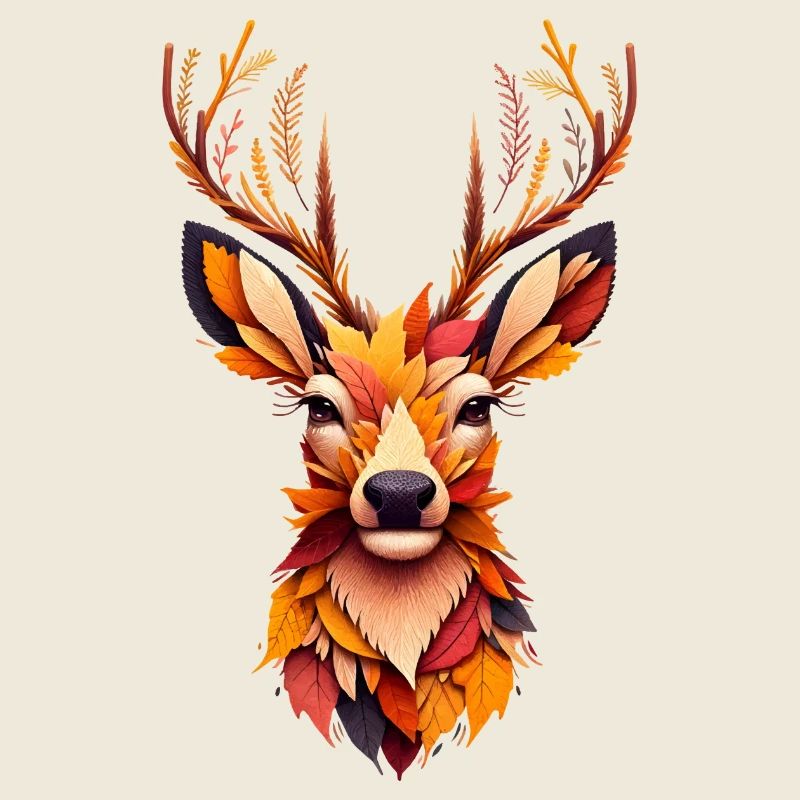 Un cerf fait de différentes feuilles