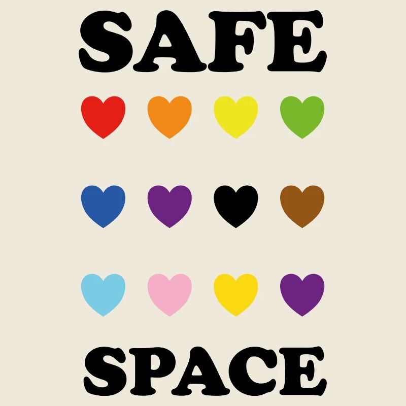 LGBTQ inclusive pride colors hearts SAFE SPACE