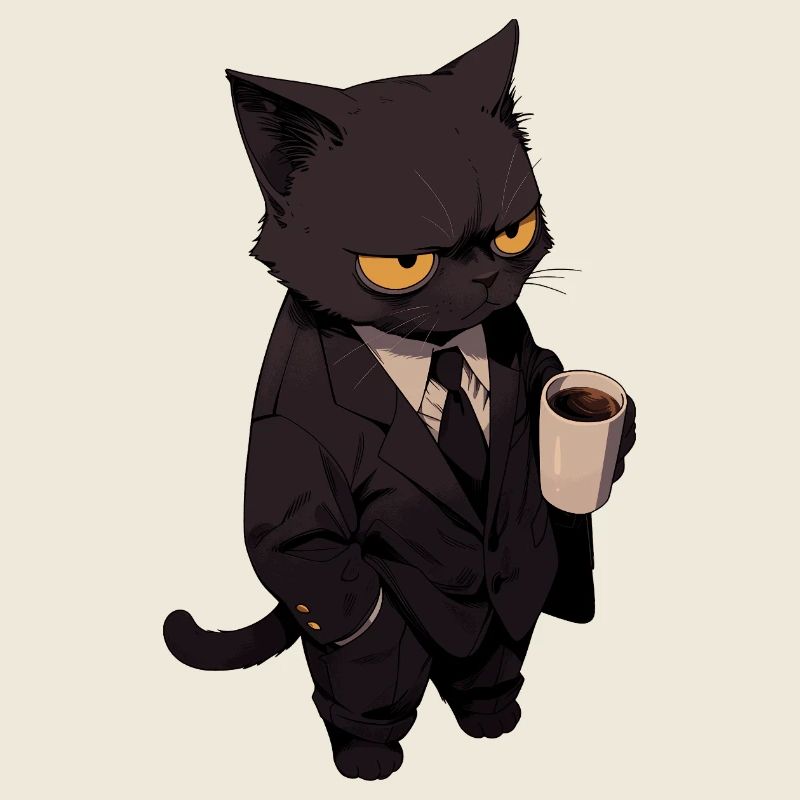 Cat in a suit with coffee