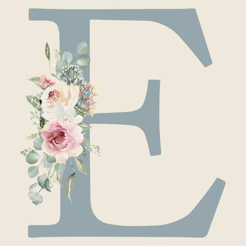 E| Monogramm | Eukalyptus-Pastell-Blumen-Blau