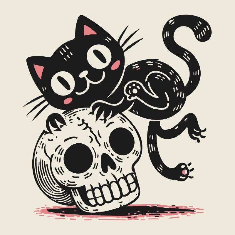 Chat noir et crâne