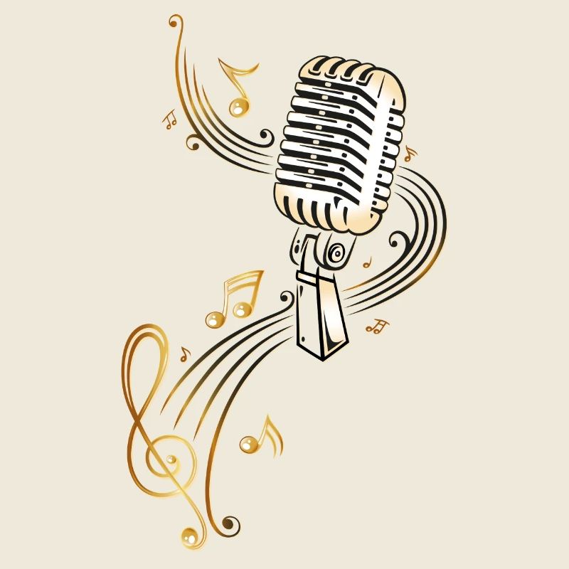 Microphone rétro avec des notes de musique.