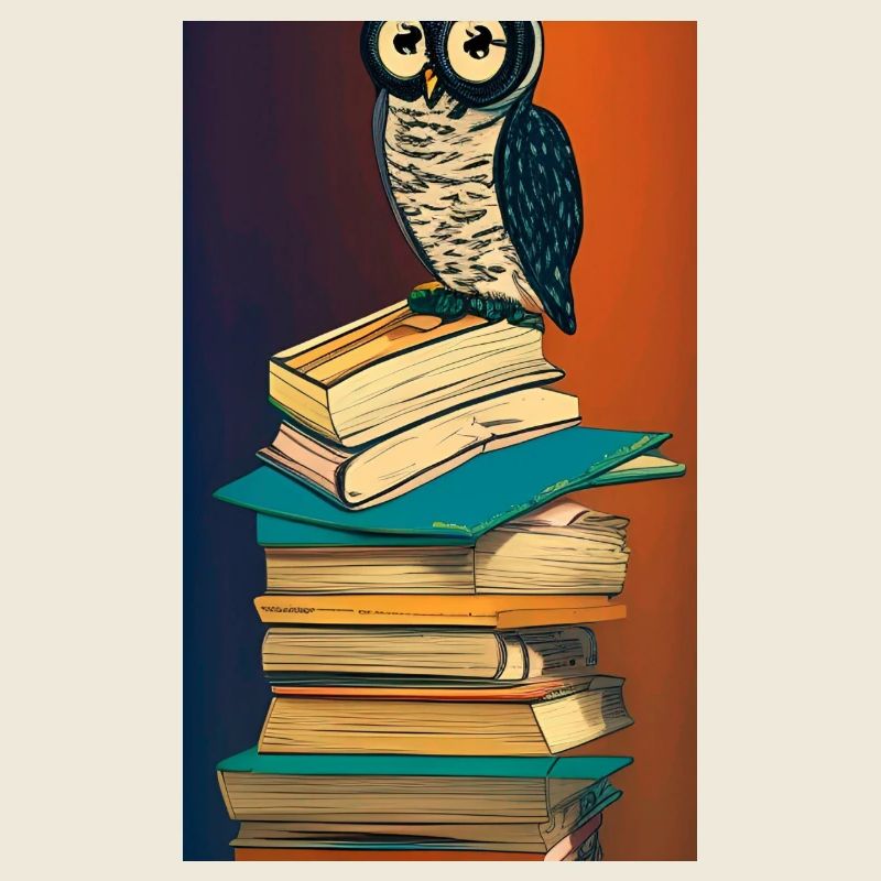 Comic Cartoon Süße Büchereule Eule Bücherstapel