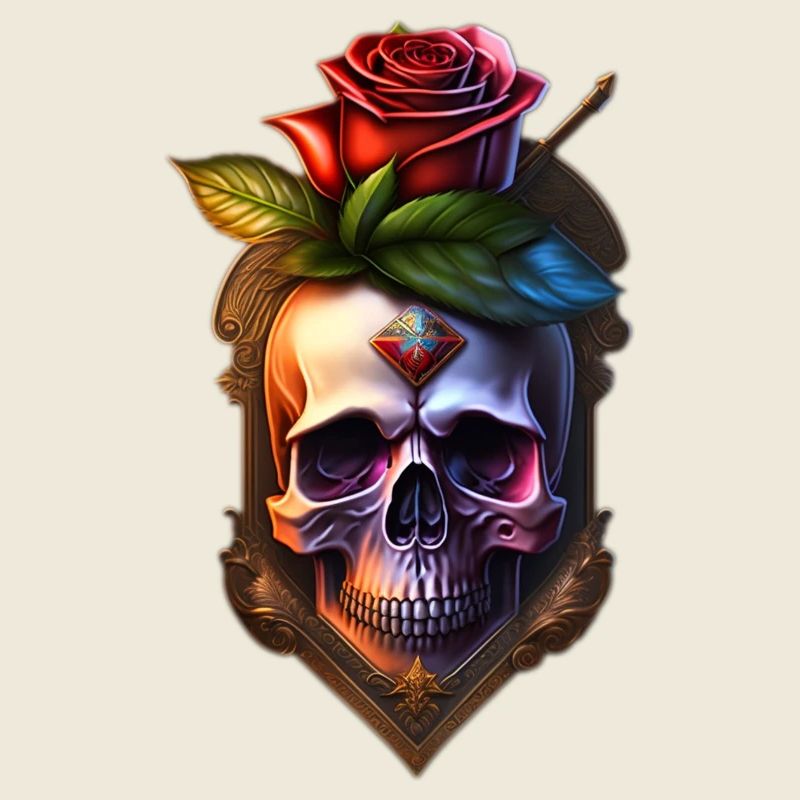 Totenkopf mit Rose