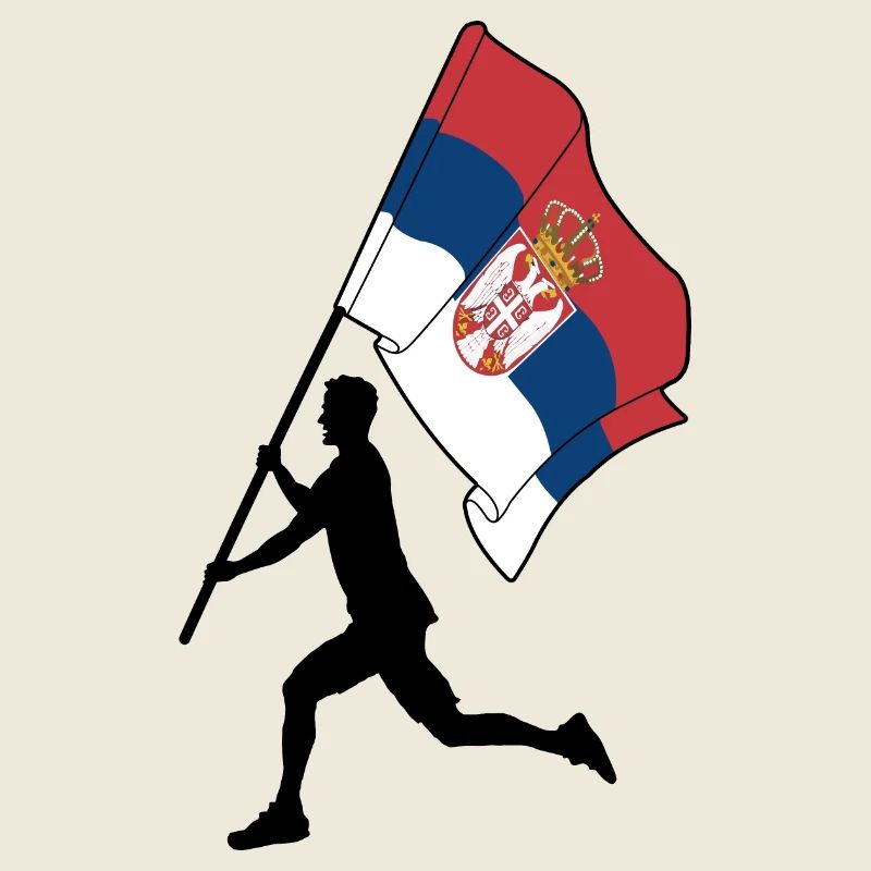 Flag Serbia man running
